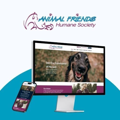 Animal Friends website on phone and computer screen with logo